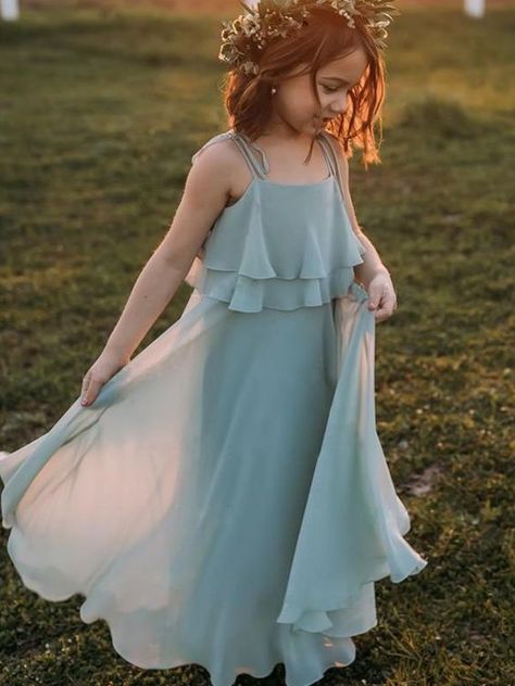 Simple Flower Girl Dresses, Chiffon Flower Girl Dress, Long Flower Girl Dresses, Ethereal Dress, Kids Frocks Design, Kids Dress Patterns, Girls Frock Design, Chiffon Flower, Kids Gown