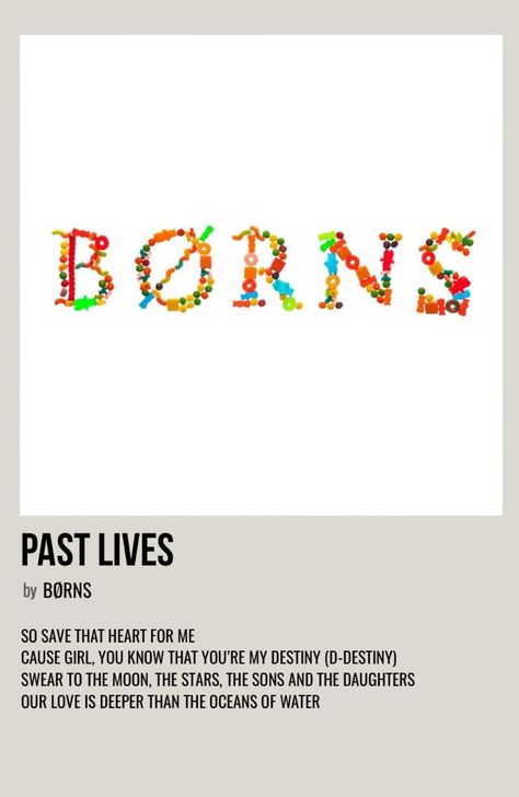 Past Lives Spotify, Past Lives Borns, Past Lives Song, Børns Aesthetic, Song Posters, Mini Posters, Minimalist Posters, Past Lives, Music Taste