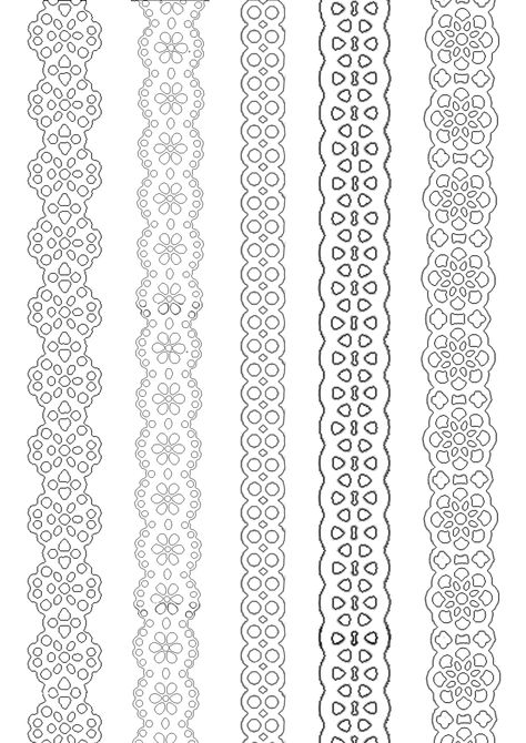 Paper lace ribbons to print and paint everywhere. Lace Stencil Template, Lace Printable, Lace Stencil, Lace Drawing, Pvc Pipe Crafts, Doodle Frames, Lace Painting, Dress Gamis, Floral Embroidery Patterns