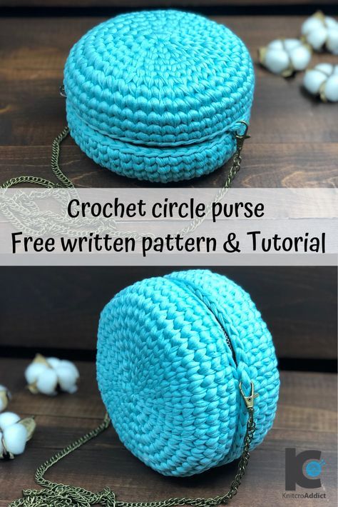 Here's a unique little crochet circle purse design for you guys. It works best with t shirt yarn, which seems to be getting very popular. Purse Patterns Free, Crochet Circle, Purse Design, Circle Purse, Free Crochet Bag, Crochet T Shirts, Crochet Bag Tutorials, Bag Pattern Free, Crochet Bag Pattern Free