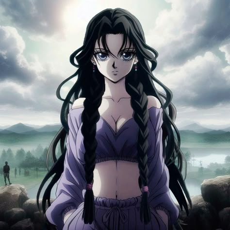 Hunter X Hunter Oc Female, Hxh Outfits, Hxh Oc Girl, Chrollo Fanart, Black Hair And Purple Eyes, Hunter X Hunter Oc, Hxh Oc, Senju Kawaragi, Hxh Characters