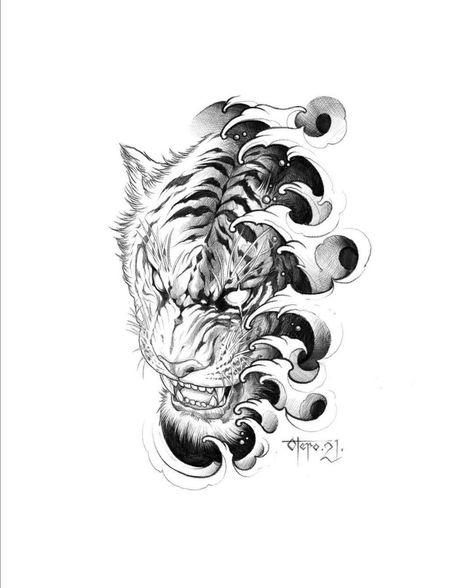 Black Work Tattoo Design, Tigre Y Dragon, White Tiger Tattoo, Tiger Head Tattoo, Japanese Tiger Tattoo, Tiger Tattoo Sleeve, Japanese Tiger, Chest Hair, Tiger Tattoo Design