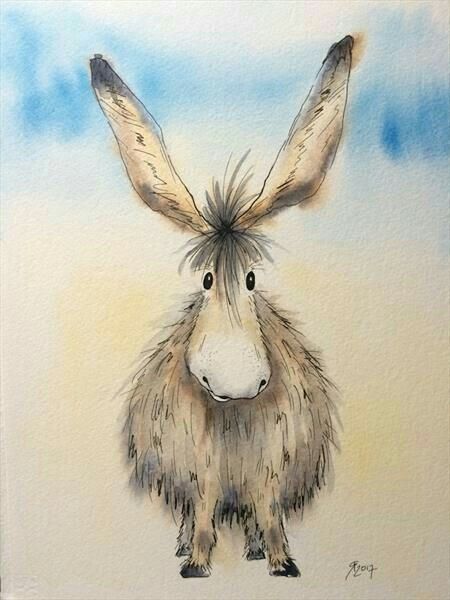 A Donkey, Fine Art Painting Oil, Watercolor Art Lessons, Happy Paintings, Arte Animal, Watercolor Animals, Diy Canvas, Art Watercolor, Whimsical Art