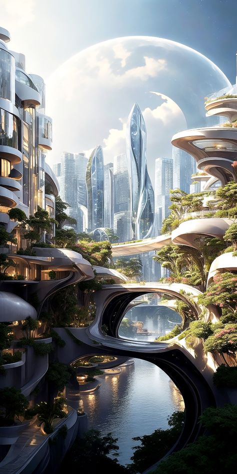 Scifi Artwork, Future Technology Concept, Sci Fi Architecture, Sci Fi Landscape, Science Fiction Artwork, Future Buildings, Eco City, Sci Fi City, Sci Fi Environment