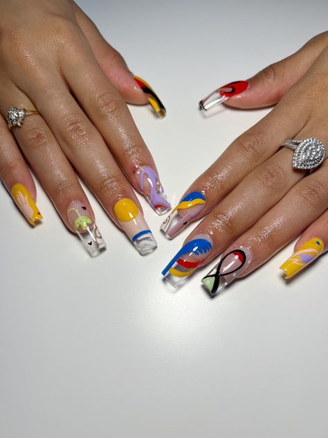 Mac Miller Acrylic Nails, Mac Miller Inspired Nails, Mac Miller Nails, Faces Mac Miller, Album Cover Nails, Nails Azul, Mac Nails, Mac Miller Tattoos, Rounded Acrylic Nails