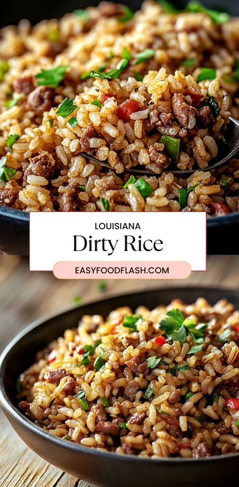 Louisiana Dirty Rice is a flavorful, hearty dish inspired by the rich culinary traditions of Louisiana. This savory rice dish is made with ground turkey or chicken, optional chicken livers, and seasoned with a combination of Cajun spices, garlic, and vegetables. Perfect as a side or main dish, this rice is sure to bring bold and delicious flavors to your dinner table. Turkey Dirty Rice, Louisiana Dirty Rice Recipe, Best Dirty Rice Recipe, Louisiana Dirty Rice, Cajun Dirty Rice Recipe, Cajun Rice Recipe, Cajun Comfort Food, Cajun Dirty Rice, Chicken Liver Recipes