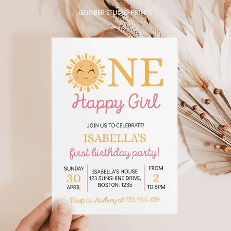 ♥ FIND MATCHING 1st Trip Around The Sun Birthday Invite HERE: https://www.etsy.com/shop/GooberStudioPrints?ref=profile_header&search_query=S018   This Sunshine Birthday Invitation is a great way to invite your guests and to save money by editing and printing the files yourself! Or send them as an evite by emailing or texting your guests!  There is no software to download, you can edit in your web browser. Once you place an order you will receive an email from Corjl to access your editable templa Isn’t She Lovely Birthday Theme, Summer First Birthday Theme, Unique 1st Birthday Themes, 1st Birthday Summer, Summer 1st Birthday, Sunshine Birthday Invitation, 1st Trip Around The Sun, Sun Birthday, 1st Birthday Invite