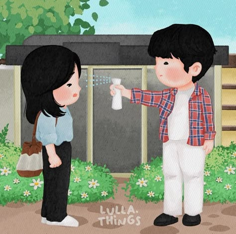 Our Beloved Summer Cartoon, Kdrama Cartoon Art, Cute K Drama, Kdrama Cartoon, Kids Graphic Design, Woo Shik, Summer Drawings, Our Beloved Summer, Beloved Summer