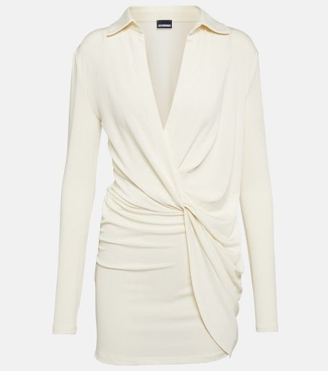 Find Jacquemus La Robe Bahia Jersey Minidress on Editorialist. Made in Portugal. Material: 7% elastane, 82% viscose, 11% polyamide. Care instructions: machine wash at 30 degrees. Designer color name: Off-white. Jacquemus Clothes, Jacquemus Dress, Ruched Midi Skirt, Embellished Midi Dress, Linen Shirt Dress, Fantasy Gowns, Silk Jacket, Satin Midi Dress, Mini Cocktail Dress