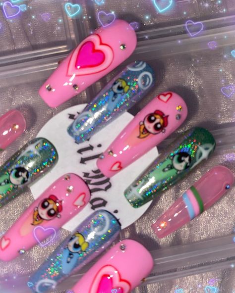 Yk2 Nails Aesthetic, Nails Acrylic Colorful, Yk2 Nails, Y2k Nails Acrylic, Sugar Spice And Everything Nice, Drip Nails, Edgy Nails, Simple Acrylic Nails, Exotic Nails