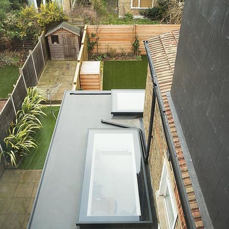 Fibreglass Flat Roof, Flat Roof Extension, Roof Skylight, Rustic Pergola, Modern Roofing, Side Return, Roof Siding, Roof Extension, View From Above