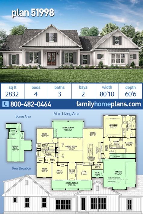 Southern Style House Plans, Southern House Plan, House Pictures, Plans Architecture, Country Style House Plans, Family House Plans, Ranch House Plans, Contemporary Farmhouse, Closet Makeover