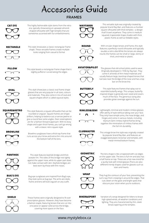 Types of Frames Types Of Glasses Frames, Types Of Frames, Sneha Reddy, Concept Wardrobe, Fashion Knowledge, Fashion Terminology, Accessories Guide, Learning Development, Chic Glasses