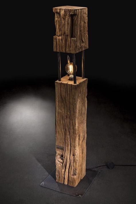 Wood Lamp Design, Cube Lamps, Wooden Shadow Box, Steel Floor, Diy Lampe, Edison Lamp, Wooden Light, Industrial Light Fixtures, Floor Light