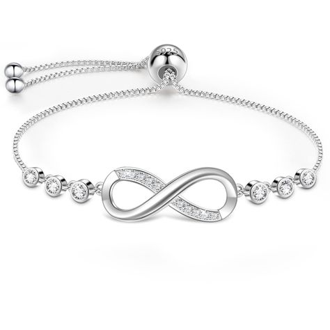 PRICES MAY VARY. 💎Infinity Bracelet with 6 Zircons💎 The infinity bracelet is decorated with glittering white cubic zirconia, which is eye-cathing and shining. The infinity design means your eternal love for your lover, friends and family. It contains warm and timeless mood, is the great memorial for the lasting commitment of love or friendship. It is definately a fashion item for any lady's closet. 👍Material of S925 Silver👍 The infinity bracelet is made of 925 silver, smooth and durable, hyp Infinity Jewelry Bracelet, Bsf Gifts, Infinity Charm Bracelet, Silver Infinity Bracelets, Silver Bracelet For Women, Infinity Design, Infinity Charm, Silver Bracelets For Women, Infinity Jewelry