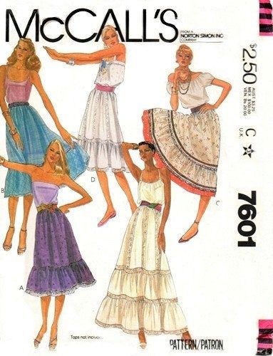 Stylish Sewing Patterns, Boho Style Skirts, Design Your Own Dress, Maxi Skirt Pattern, Circle Skirt Pattern, Unique Sewing Patterns, Mccalls Patterns Vintage, Skirt Tiered, Peasant Skirt