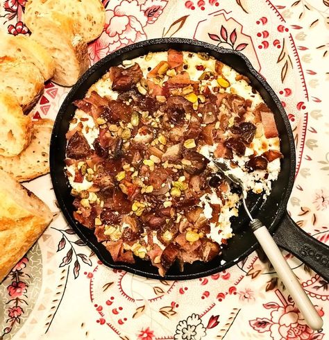 Creamy Goat Cheese Bacon And Date Dip, Goat Cheese Bacon Date Dip, Date Dip, Bacon Dates, Goat Cheese Dip, Cheese Dips, Creamy Goat Cheese, Whipped Goat Cheese, Bacon Dip