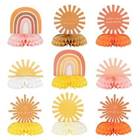 Sun Centerpieces, Sun Table Decor, Sun Centerpiece Ideas, Sun Birthday Party, Sun Birthday, First Trip Around The Sun, Boho Elements, Boho Sun, Baby Shower Supplies