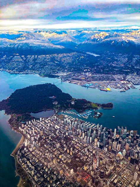 winter view of downtown Vancouver, Stanley Park and the North Shore Coast mountains, with Capilano Dam behInd North and West Vancouver by @bigsnit Vancouver Mountains, Winter Vancouver, Stanley Park Vancouver, Winter View, Alaska Trip, Canada Vancouver, Stanley Park, Downtown Vancouver, West Vancouver