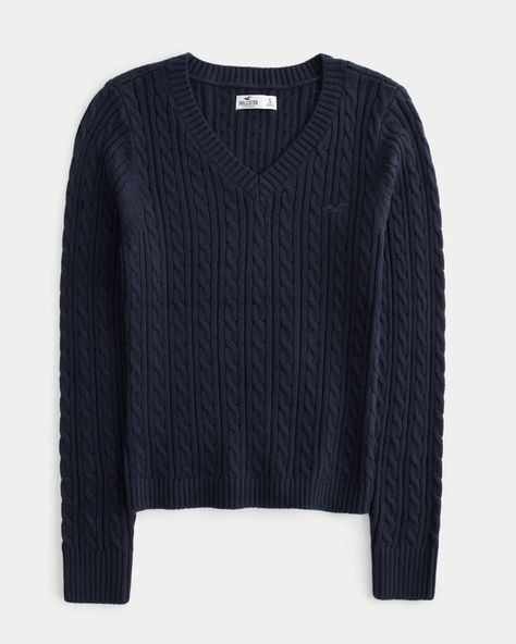 Women's Cable-Knit V-Neck Sweater | Women's Tops | HollisterCo.com