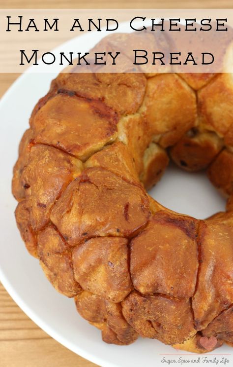 Ham and Cheese Stuffed Monkey Bread Recipe - Sugar, Spice and Family Life Ham And Cheese Monkey Bread, Ham And Cheese Pull Apart Bread, Garlic Monkey Bread Recipe, Stuffed Monkey Bread, Boneless Wing Recipes, Bacon Monkey Bread, Pull Apart Cheese Bread, Monkey Breads, Savory Monkey Bread