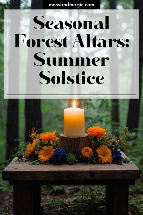 The Summer Solstice, also known as Midsummer or Litha in many pagan traditions, is the longest day of the year, filled with light and the peak of the sun’s energy. It celebrates abundance, growth, and the power of the sun. Litha 2024, Litha Ideas, Forest Altar, Summer Solstice Art, Midsummer Fairy, Litha Aesthetic, Wicca Holidays, Summer Equinox, Solstice Art