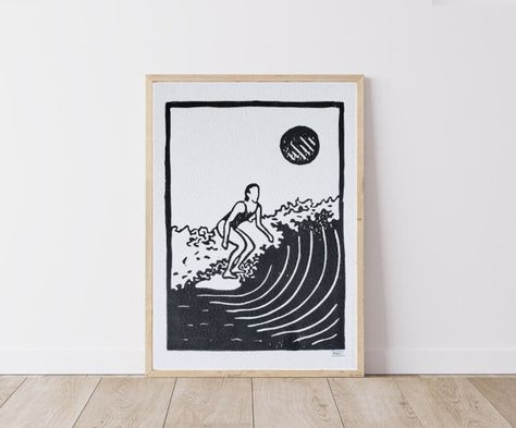 Linocut Inspiration, Long Boarding, Linoleum Print, Lino Art, Waves Beach, Beach Surfing, Relief Printing, Card Tattoo, Art Ocean