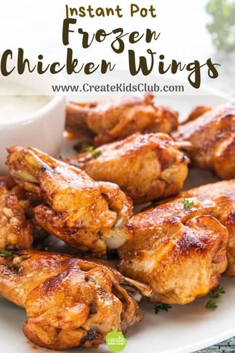 The BEST Easy Instant Pot Chicken Wings made from frozen chicken are simple to make and taste amazing. These bbq wings can be made spicy or not too spicy by adjusting the ingredients in the honey bbq sauce. #createkidsclub #instantpotchickenwings #instapotchickenwingrecipe #easychickenwingrecipe #instantpotbbqchickenwings #frozenchickenwings #healthychickenwingrecipe Instapot Chicken Wings Frozen, Instant Pot Frozen Chicken Wings, Instant Pot Wings Frozen, Chicken Wings In Instant Pot, Wings In Instant Pot, Crock Pot Wings, Chicken Wings Instant Pot, Instant Pot Wings, Wings Instant Pot