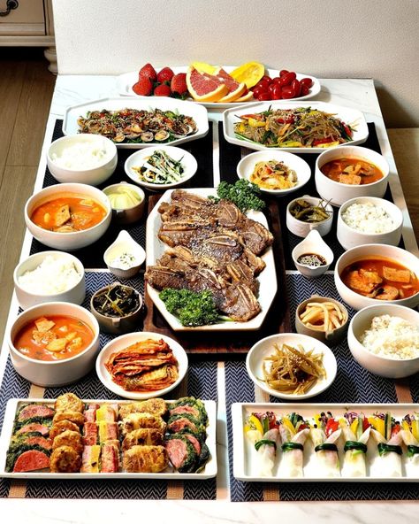 Korean Food Table, Korean Dinner Table, Korean Party Food, Korean Dinner Party, Chinese Food Buffet, Korean Buffet, Japenese Food, Best Korean Food, Food Infographic