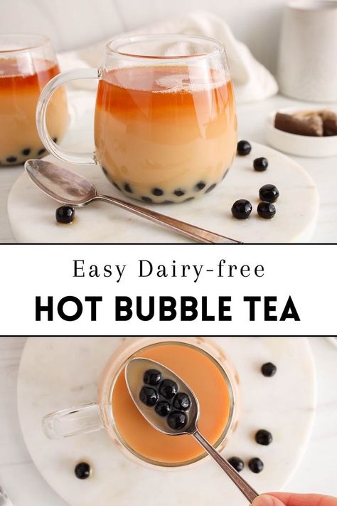 View on a mug of hot bubble tea. Milk Tea Boba, Bubble Tea Recipe, Sweet Savory Recipes, Milk Tea Recipes, Vegan Summer Recipes, Fall Vegan Recipes, Lactose Free Milk, Lunch Inspiration, Bubble Milk Tea