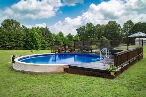 Semi Inground Pool Deck, Schroeder House, Above Ground Pools With Decks, Pools With Decks, Semi Above Ground Pool, Deck Gardening, Semi Inground Pool Ideas, Backyard Lounge, Backyard Vibes