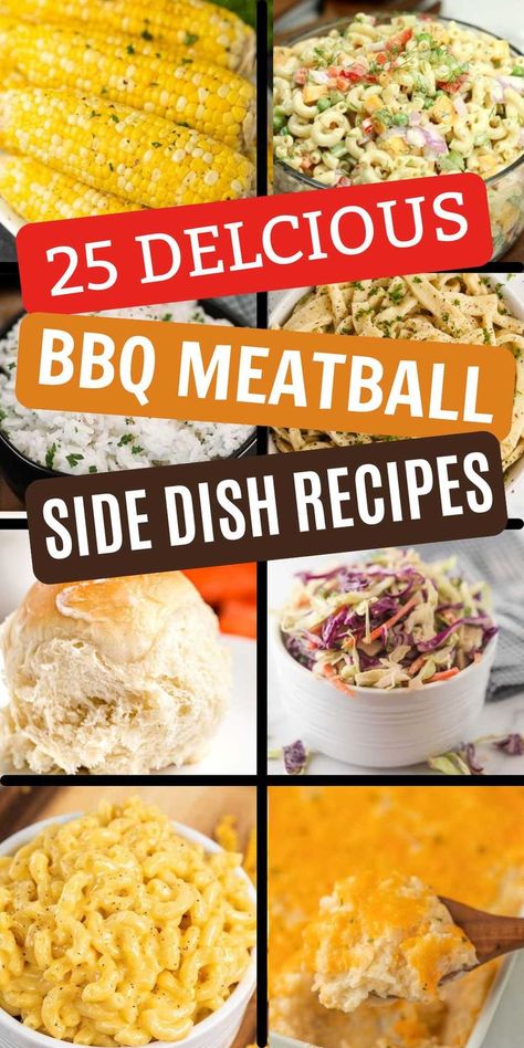 Are you needing to know What to Serve with BBQ Meatballs? We have gathered our favorite and delicious sides to help complete your meal. These 25 side dishes are the best side dishes to serve with BBQ Meatballs. We even have added some easy Meatball Recipes that are kid approved. #eatingonadime #whattoservewithbbqmeatballs #bbqmeatballsidedish Sides For Meatball Sandwiches, What To Serve With Bbq Meatballs, Side For Meatballs, Sides To Go With Meatball Subs, Leftover Bbq Meatballs What To Do With, Sides To Go With Meatballs, Bbq Meatballs And Sides, Sides With Meatballs, Bbq Meatballs Side Dishes