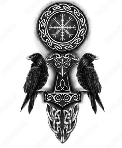 Odens Ravens Tattoo, Oden Tattoo, Celtic Raven Tattoo, Valhalla Tattoo, Celtic Raven, Free Tattoo Designs, Raven Tattoo, Norse Tattoo, Free Tattoo