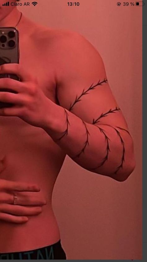 Masculine Line Art Tattoos, Vline Tattoo Boy, Masculine Arm Tattoos, Guy Arm Tattoo, Waist Line Tattoos For Guys, Fake Scar Tattoo, Tattoo Arms Men, Male Fine Line Tattoo, Full Hand Tattoo Ideas