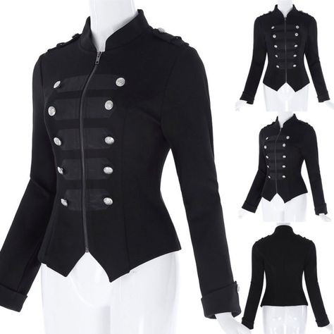 Steampunk Emo MCR Punk Gothic Military Jacket | [Custom] - Kilt and Jacks Baroque Clothes, Navy Jacket Women, Steampunk Dresses, Black Military Jacket, Military Jacket Women, Trench Coats Women Long, Streetwear Coat, Jewelry Victorian, Denim Coat Women