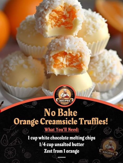 Ina Garten Recipes 🍟🍰🍲 | No Bake Orange Creamsicle Truffles | Facebook No Bake Orange Creamsicle Truffles, Orange Creamsicle Truffles, Orange Creamsicle Cookies, Frozen Yogurt Desserts, Creamsicle Truffles, Recipes No Bake, Cookie Board, Chocolate Melting, Yogurt Dessert