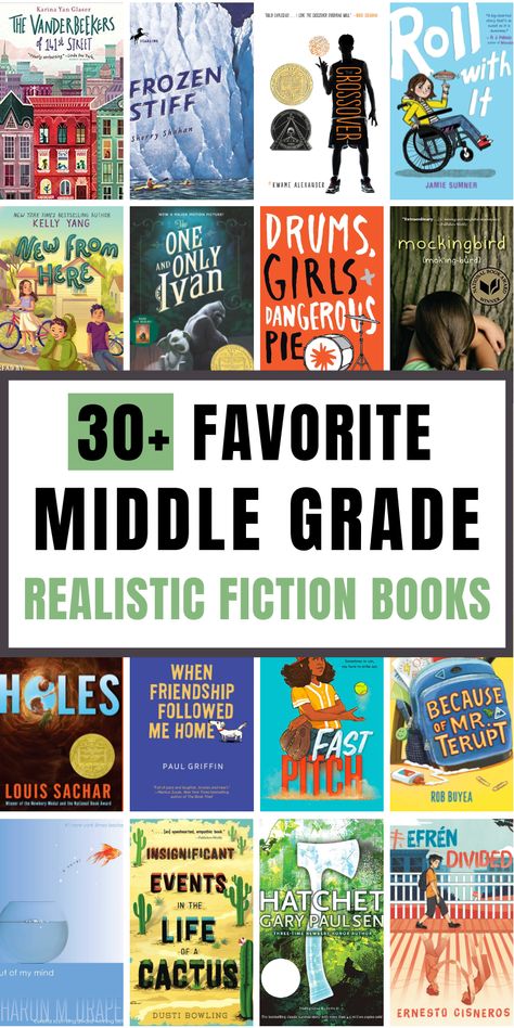 30+ Favorite Middle Grade Realistic Fiction Books - Everyday Reading Realistic Fiction Books, Book Recommendations Fiction, Middle School Libraries, Kid Books, Children's Library, Substitute Teaching, Realistic Fiction, Short Novels, Middle Grade Books