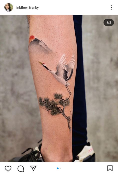 Crane Tattoo, Bike Tattoos, Mini Frame, Chinese Paintings, Mandarin Duck, Painting Tattoo, Feminine Tattoos, Tree Tattoo, Birds Tattoo