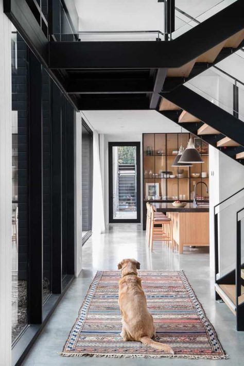 Scandinavian modern home with a black and white palette in Venice Beach Plywood Floors, Kid Furniture, Flooring Laminate, Black Houses, Concrete Flooring, Concrete Lamp, Small Cafe, Bakery Design, Amber Interiors