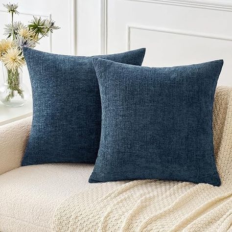 Amazon.com: MIULEE Pack of 2 Blue Throw Pillow Covers 20x20 Inch Soft Chenille Pillow Covers for Sofa Living Room Couch Solid Dyed Cases : Home & Kitchen Blue Pillow Covers Target, Slate Blue Velvet Pillow, Mavy Blue Pillow, Bright Blue Pom Pom Throw Pillows, Navy Blue Throw Pillows Bed Bath & Beyond, Chenille Pillow, Blue Throws, 16x16 Pillow Cover, 20x20 Pillow Covers