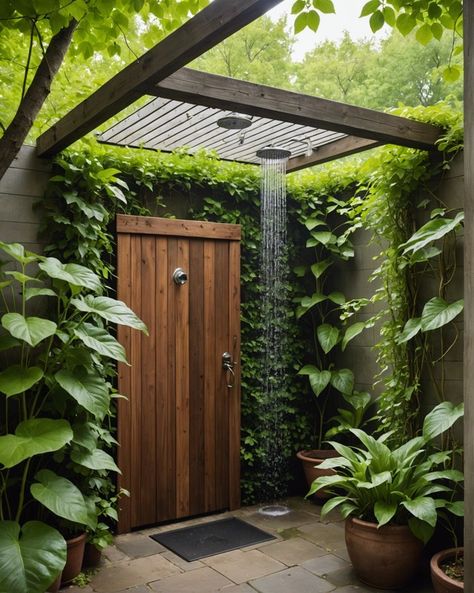 20 Refreshing Rustic Outdoor Shower Ideas To Bring The Spa To Your Backyard – ToolzView Outdoor Shower Dimensions, Garden Bathroom Outdoor, Outdoor Shower Bathroom, Outdoor Shower Privacy Ideas, Outdoor Shower Privacy, Outdoor Shower Design, Shower Outdoor, Outside Bathroom, Shower With Plants