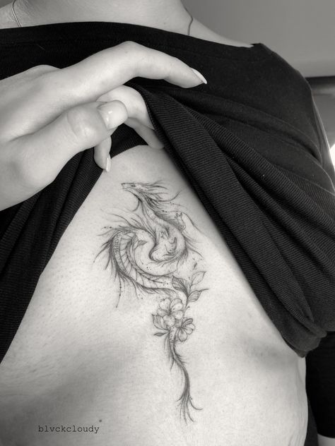 DRAGON TATTOO HAKU with flowers chest tattoo Dragon Chest Tattoo Female, Dragon Underboob Tattoo, Dragon Chest Tattoo, Small Dragon Tattoos, Chinese Dragon Tattoos, Dragon Tattoo For Women, Underboob Tattoo, Cute Tattoos For Women, Tat Ideas