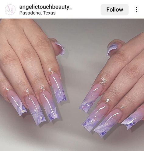 Purple And Silver Nails Acrylic, Y2k Birthday, Purple And Silver Nails, Quince Nails, Purple Ombre Nails, Quinceanera Nails, Acrylic Toe Nails, Ombre Nails Glitter, Girly Acrylic Nails