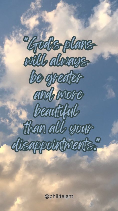 God's plans surpass our expectations and disappointments, working all things for our good and His glory. "And we know that in all things God works for the good of those who love Him." – Romans 8:28 He Works All Things For The Good, God's Plans, Bible Promises, Luck Quotes, Romans 8, Christian Quotes Inspirational, Jesus Loves, More Beautiful, Christian Quotes