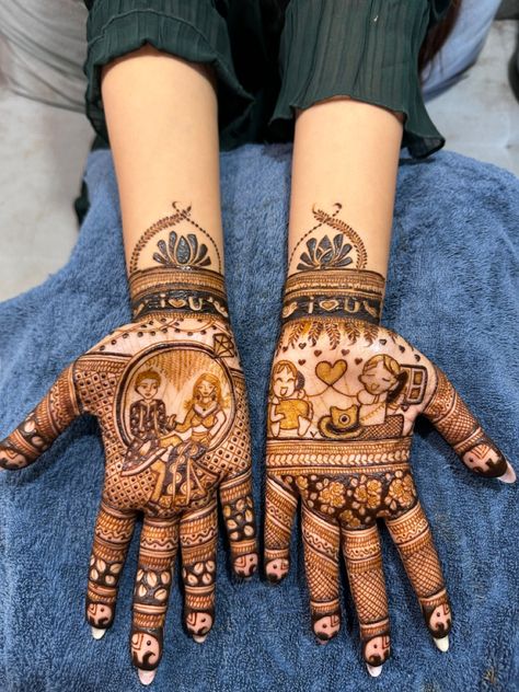 Personalised mehendi for an engagement bride portraying a long distance relationship. Love Story Mehendi, Mehendi For Engagement Brides, Bridal Mehendi Designs Wedding, Engagement Mehendi, Mehndi Designs Bridal Hands, Long Distance Relationships, Engagement Bride, Engagement Mehndi Designs, Bridal Mehendi Designs