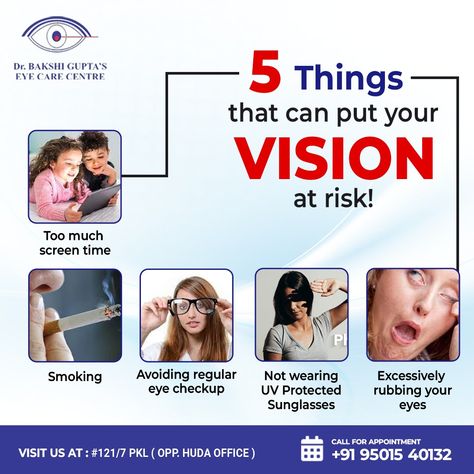 Things that can put your Vision at risk Dr. Neeraj Gupta DNB (OPHTHAL)FICO PHACO FELLOWSHIP(HVD.Pune)EYE SPECIALIST & PHACO SURGEON ➡ https://wa.me/919501540132 🌐 www.guptaeyeanddentalcare.com 📞 +91-95015 40132 📨 Guptaendcare@gmail.com #Vision #Dr_Neeraj_Gupta #guptaeyeanddentalcare #Dr_Bakshi_Gupta #Eye_Care_Centre #eye #eyehospital_panchkula #cataract #ophthalmology #drbakshiguptaeyecare #eyecarecentre #YourSafetyOurPriority #healthcare #health #eyecenter #eyehealthcare Eyes Health, Eye Specialist, Eye Center, Screen Time, Eye Care, Pune, Things That, Health Care, Health