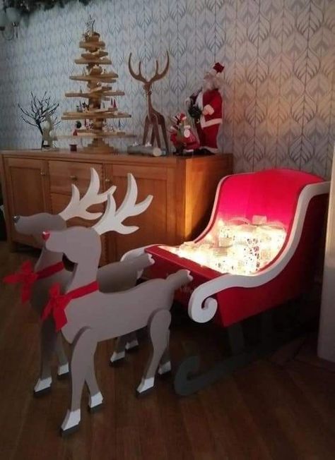 Santa’s Sleigh, Santa Sleigh Diy, Cardboard Sleigh, Sleigh Christmas Decor, Candy Land Christmas Tree, Candy Land Christmas Decorations Outdoor, Santa's Sleigh, Christmas Tree Decorations Diy, Christmas Float Ideas