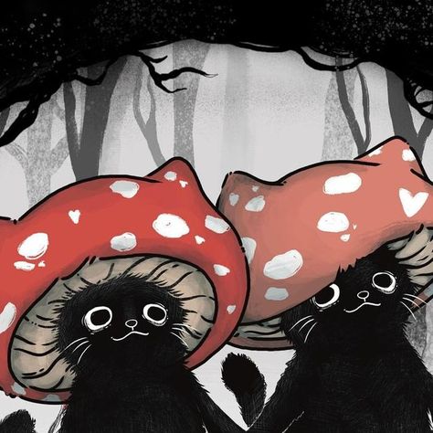 Stephanie Bayles 🖤 Illustrator on Instagram: "✨🍄🖤 #cat #mushroom #drawing #forest #artwork #illustration #valentines" Mushroom Cat Drawing, Mushroom Art Ideas, Stephanie Bayles, Cute Mushroom Drawing, Spooky Mushrooms, Cat In The Forest, Draw Forest, Mushroom Drawings, September Bujo