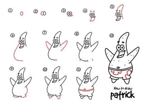 How to draw patrick star How To Draw Patrick Star Step By Step, How To Draw Patrick Star, Patrick Drawing Easy, Patrick Star Drawing, Draw Patrick Star, Patrick Drawing, Spongebob Characters, Disney Drawing Tutorial, Spongebob Drawings