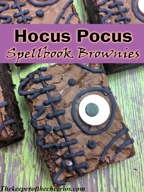 HOCUS POCUS SPELLBOOK BROWNIES - The Keeper of the Cheerios Spellbook Brownies, Halloween Dinners, Pasteles Halloween, Halloween Deserts, Recetas Halloween, Hocus Pocus Party, Halloween Hocus Pocus, Anniversaire Harry Potter, Spooky Treats